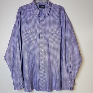 Wrangler Western Shirt Men 2XL Purple Plaid Pearl Snaps Long Sleeve 3 Snap Cuff